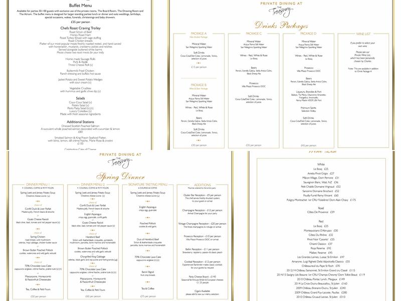 The Treasury Private Dining Menu
