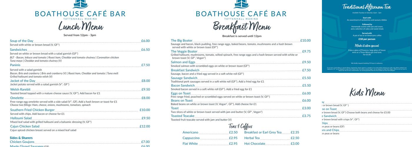 Tattenhall Marina Menu