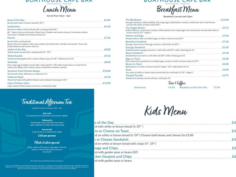Tattenhall Marina Menu