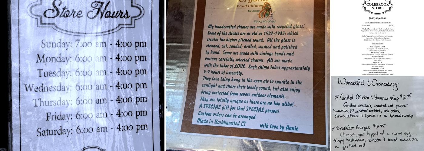 Colebrook Store Menu