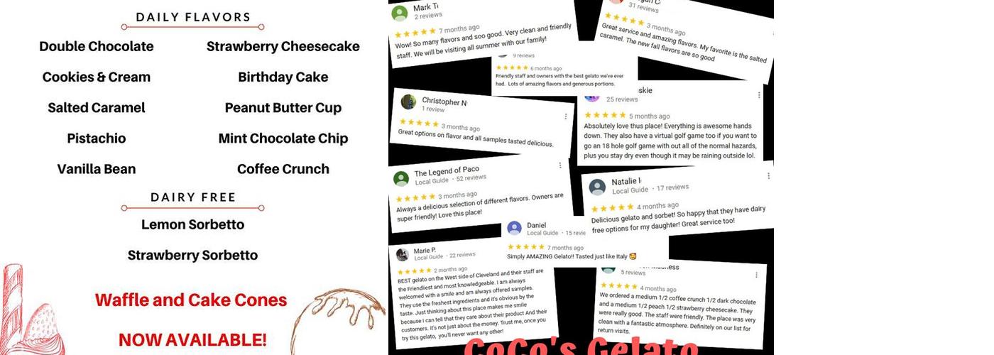 CoCo's Gelato Menu