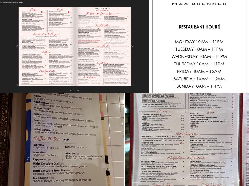 Max Brenner New York Menu