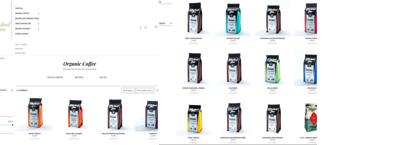 Wicked Joe Organic Coffees Menu