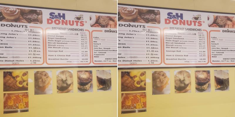 S & H Donuts #3 Menu