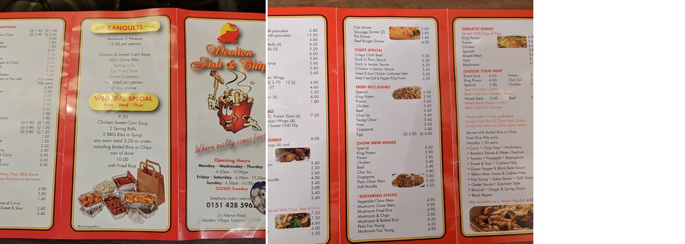 Woolton Fish & Chips Menu