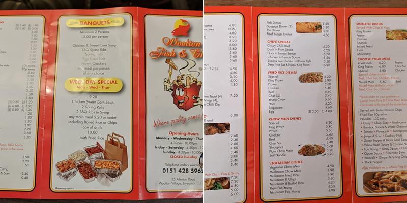 Woolton Fish & Chips Menu