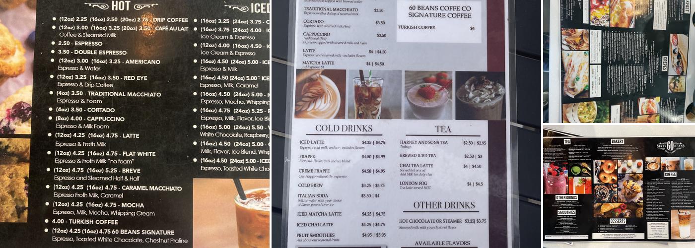 60 Beans Coffee Menu