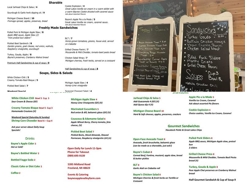 Bayne's Apple Valley Menu