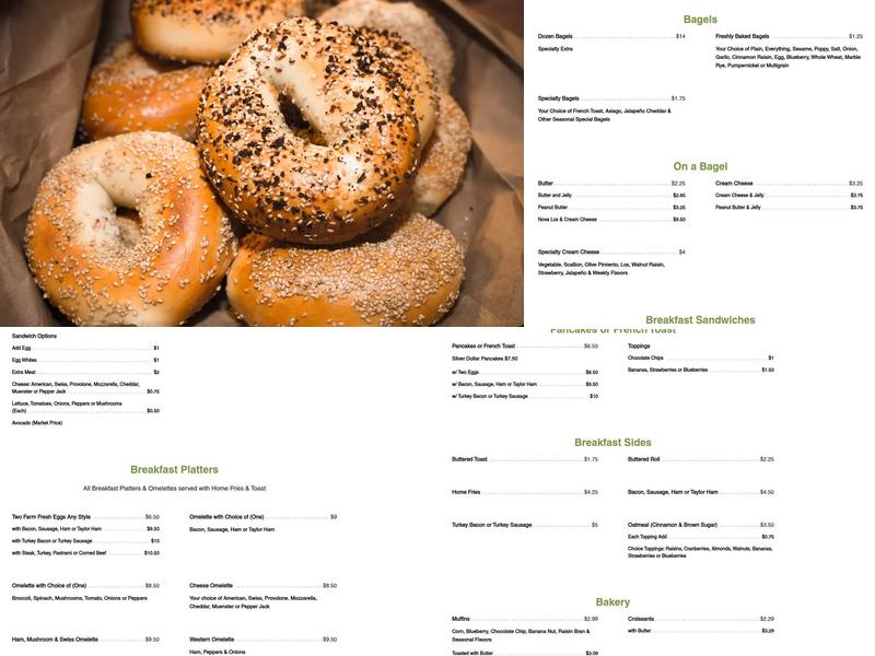 Mt. Olive Bagels Menu