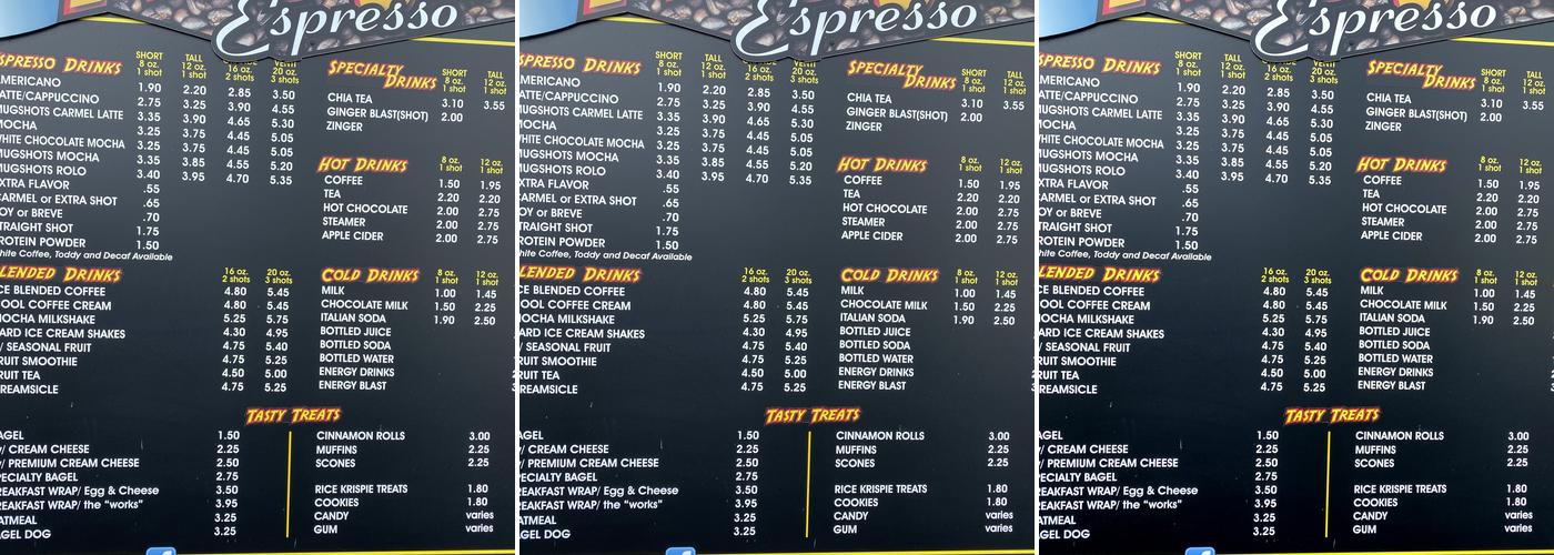 Mugshots Espresso Menu