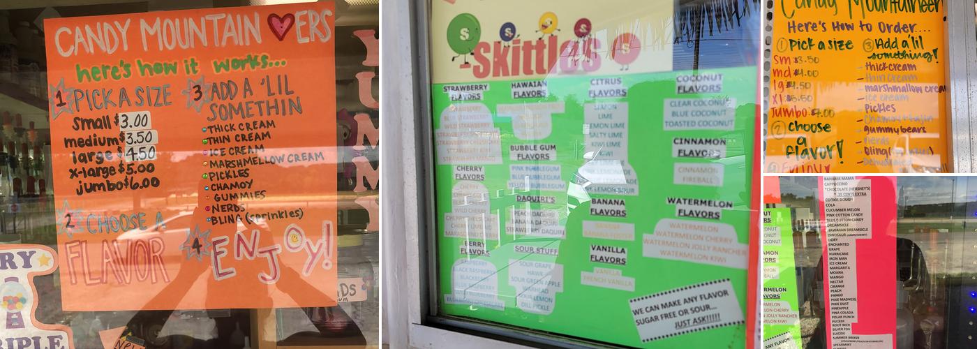 Candy Mountain Shaved Ice Menu