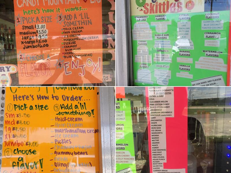 Candy Mountain Shaved Ice Menu