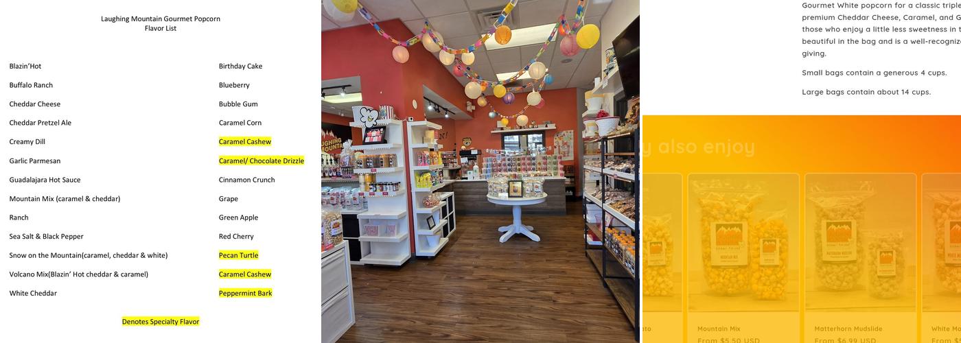 Laughing Mountain Gourmet Popcorn Menu