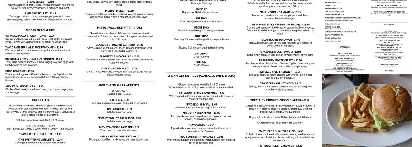 Chocolate Moose Restaurant Company Menu
