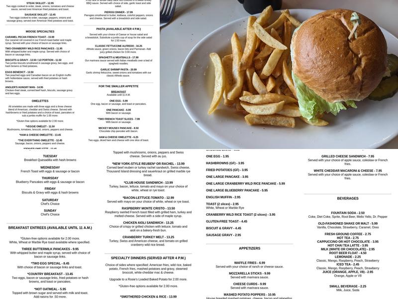 Chocolate Moose Restaurant Company Menu