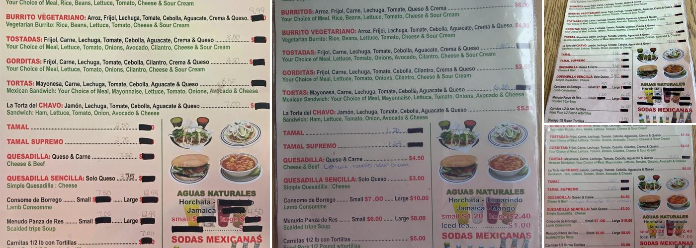 Los Tres Hombres Menu