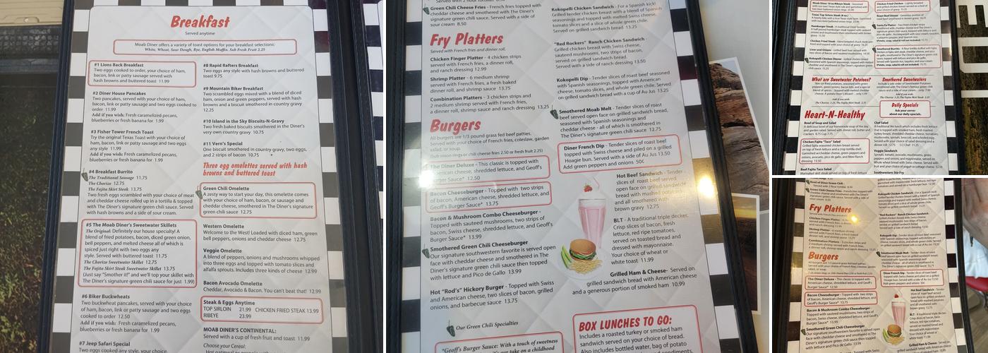 Moab Diner Menu