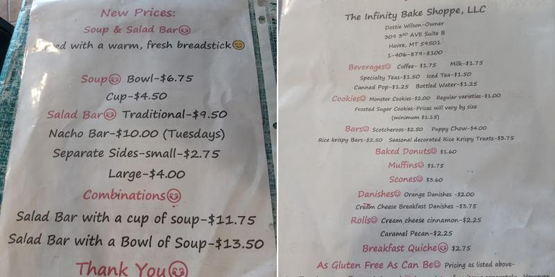 Infinity Bake Shop Menu