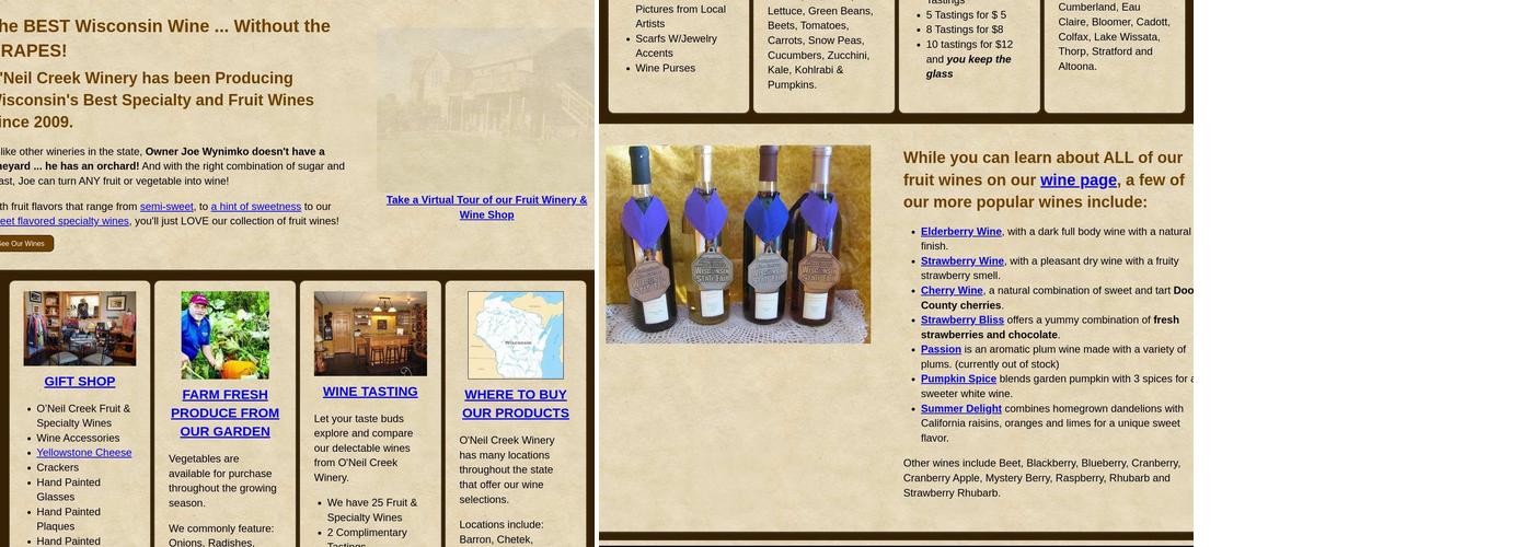 O'Neil Creek Winery Menu