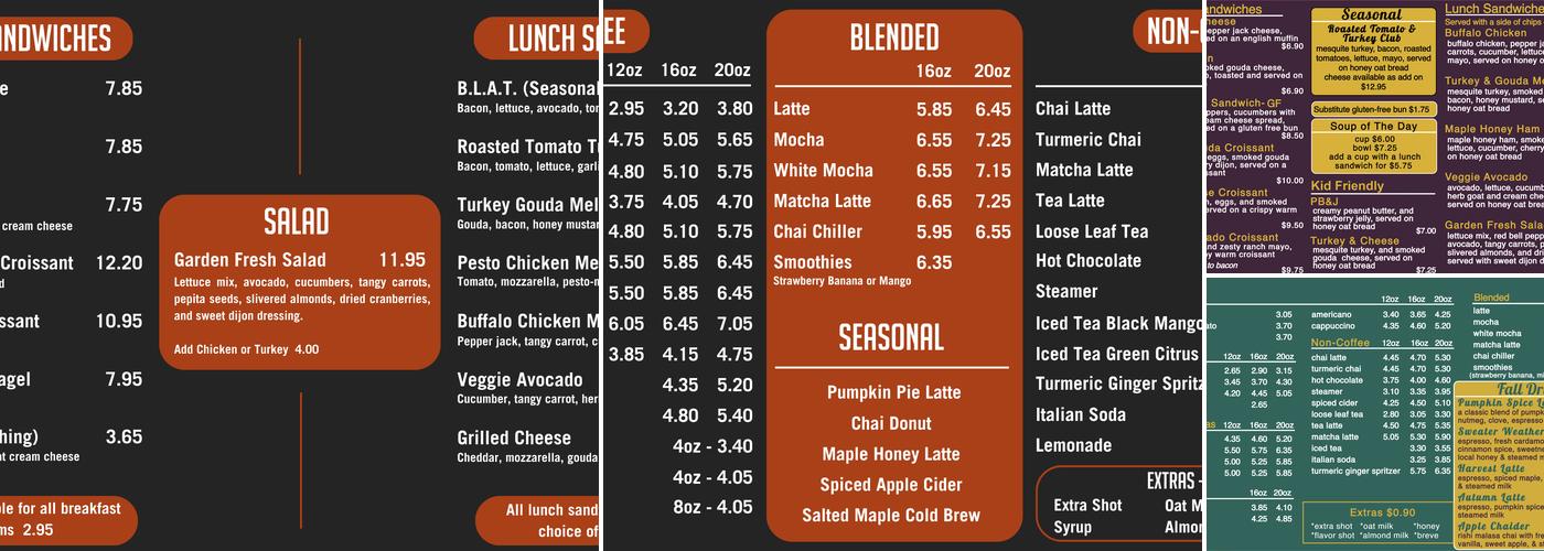 Fiddleheads Coffee Grafton Menu