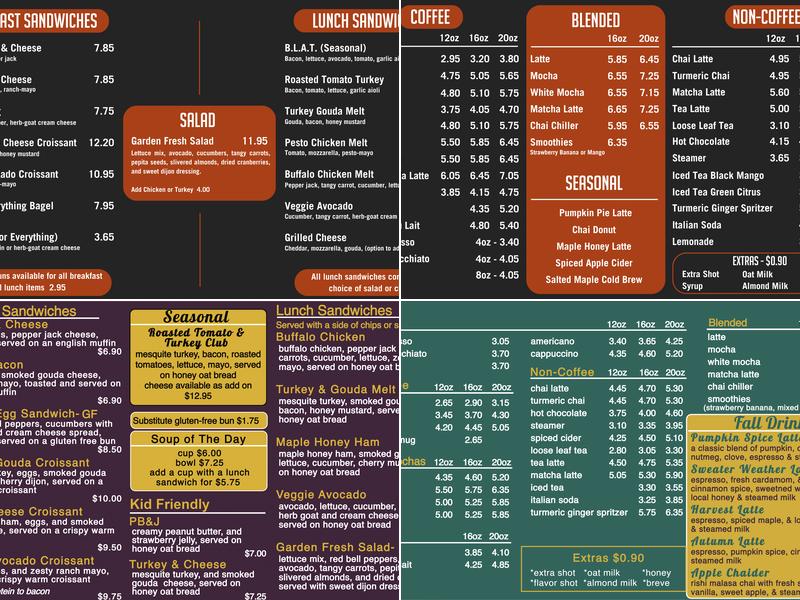 Fiddleheads Coffee Grafton Menu