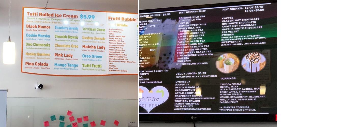 Tutti Frutti Frozen Yogurt Menu