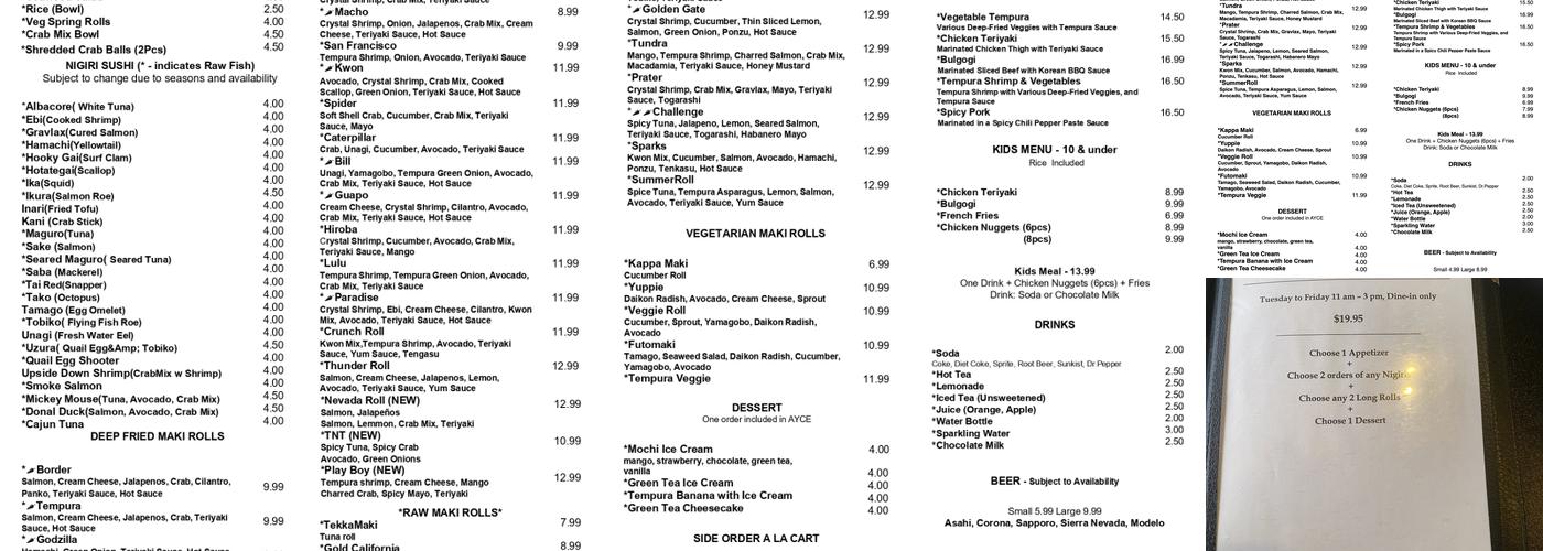 Hiroba Sushi Menu