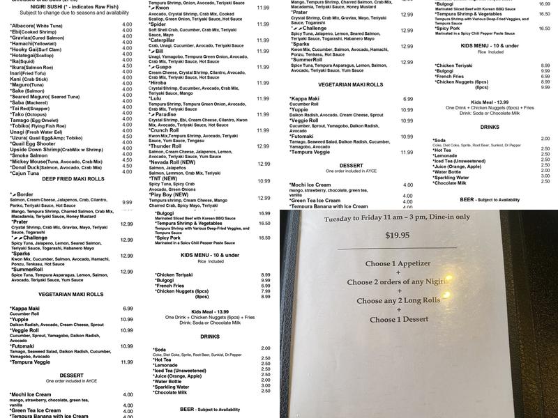 Hiroba Sushi Menu