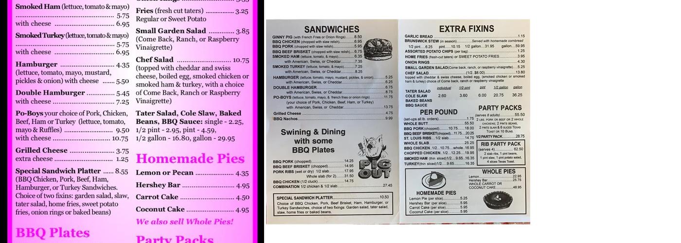 Hickory Pit Menu