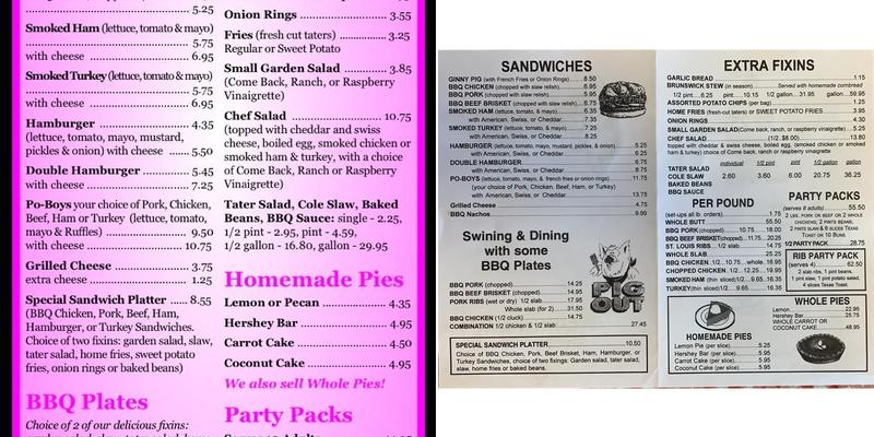 Hickory Pit Menu
