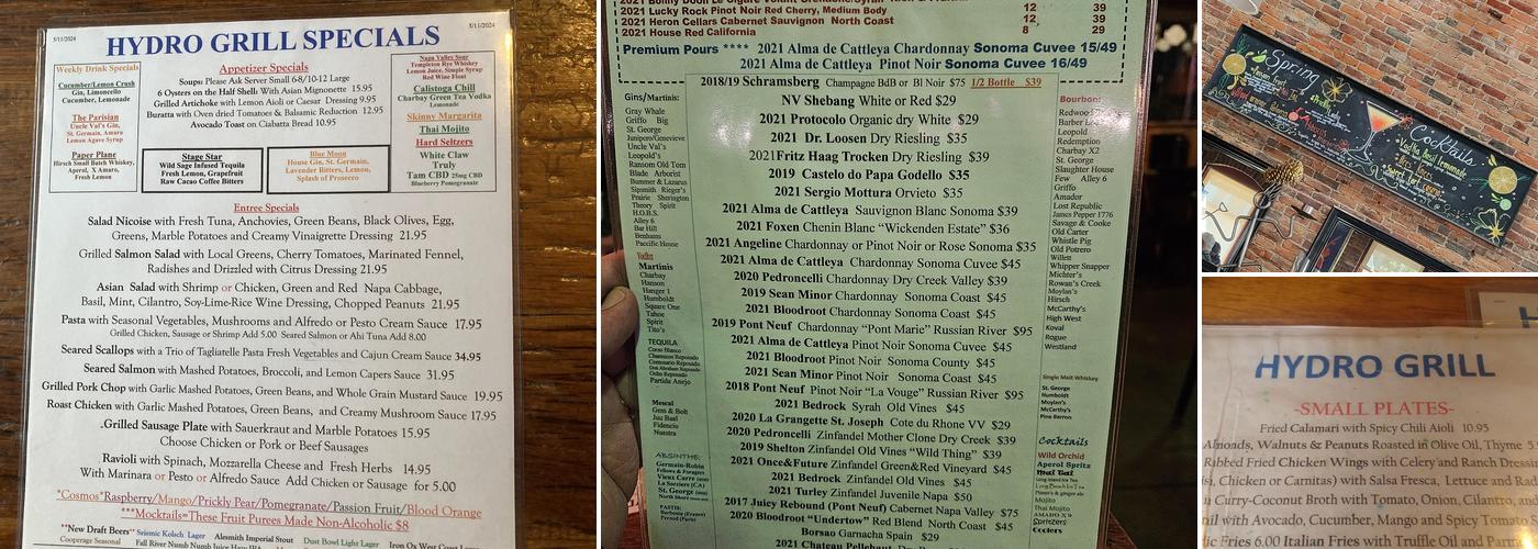 Hydro Grill Menu