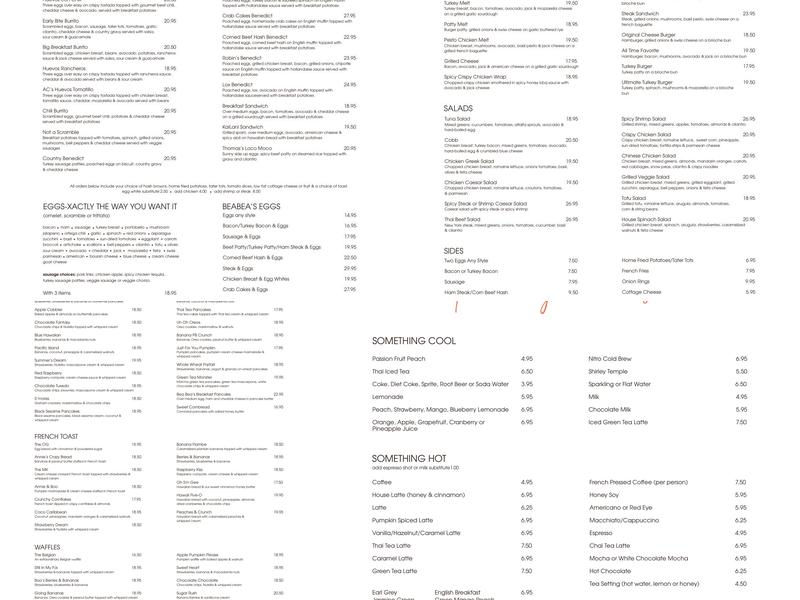 Bea Bea's Menu