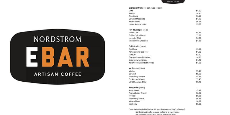 Nordstrom Ebar Artisan Coffee Menu