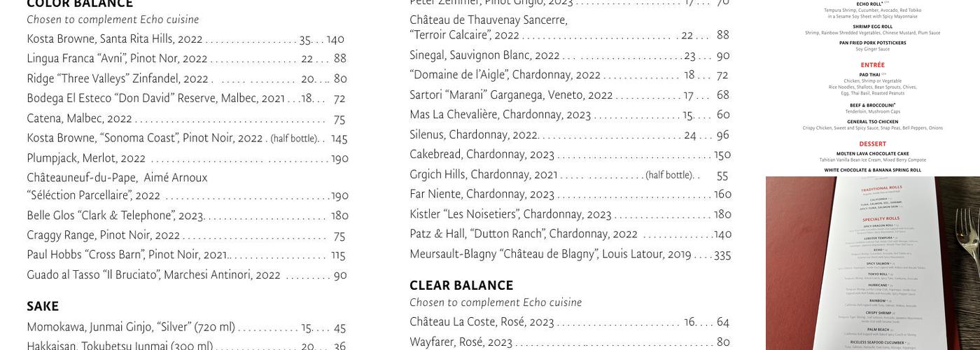 Echo Palm Beach Menu