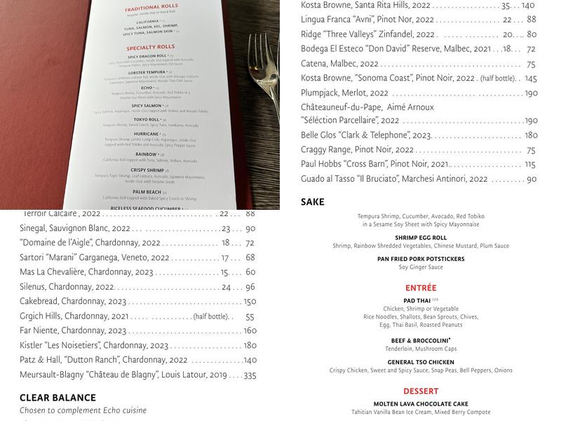 Echo Palm Beach Menu