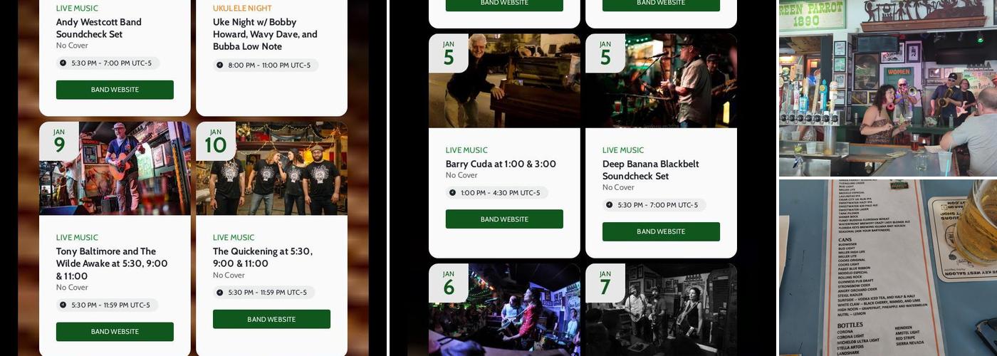 Green Parrot Bar Menu