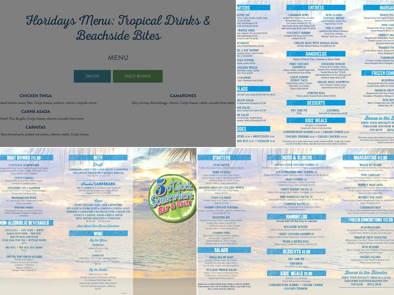 5 o'Clock Somewhere Bar and Grill Menu