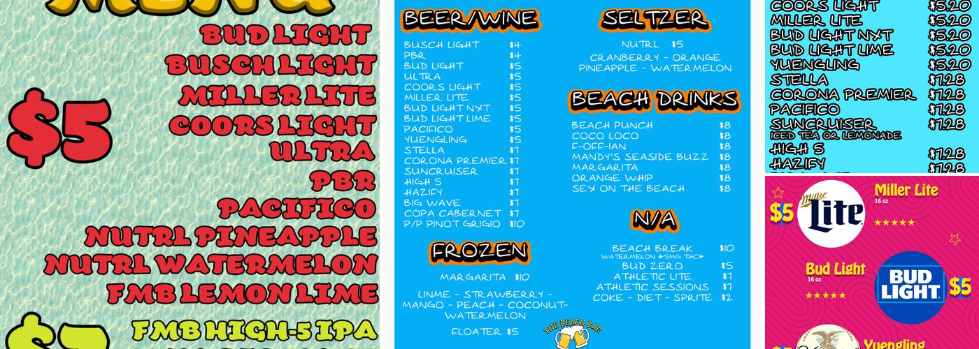 The Beach Bar Menu