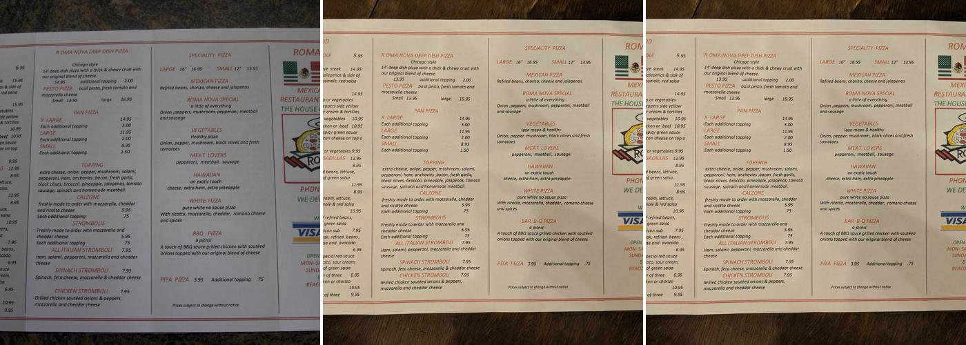 Roma Nova Menu