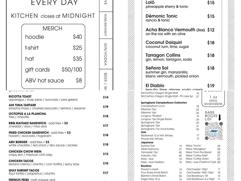 ABV Menu