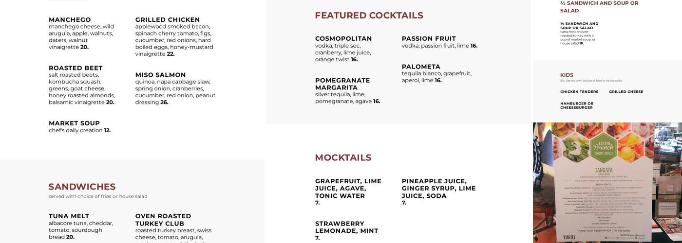 Tangata Restaurant Menu