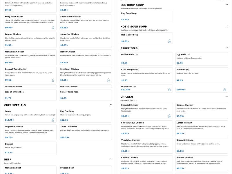 General Star Kitchen Menu