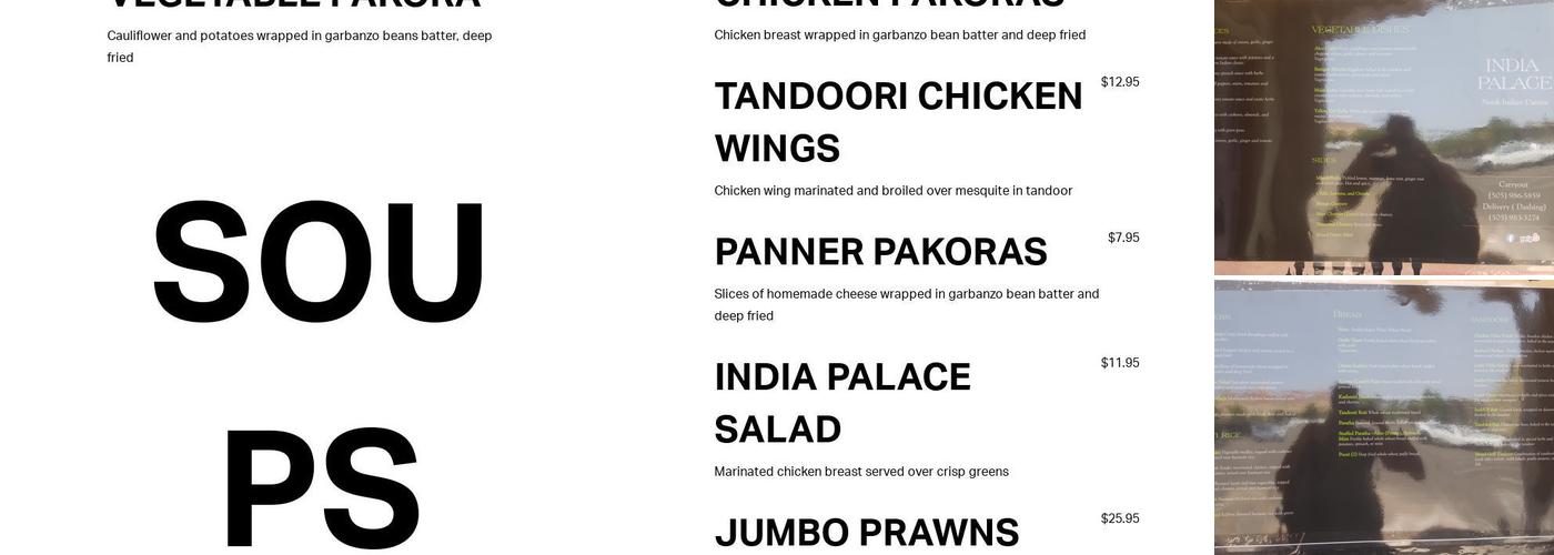 India Palace Menu