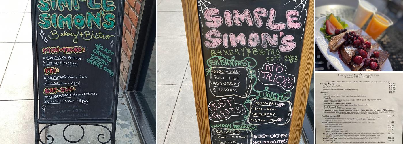 Simple Simon's Bakery & Bistro Menu