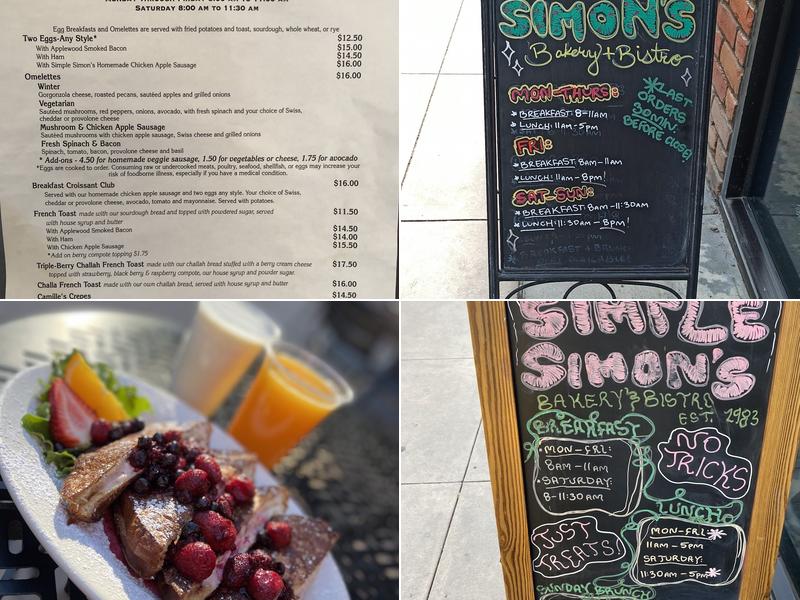 Simple Simon's Bakery & Bistro Menu
