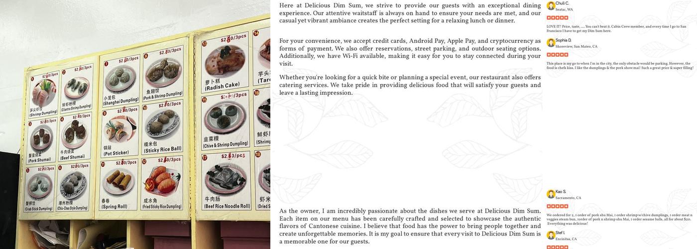 Delicious Dim Sum Menu