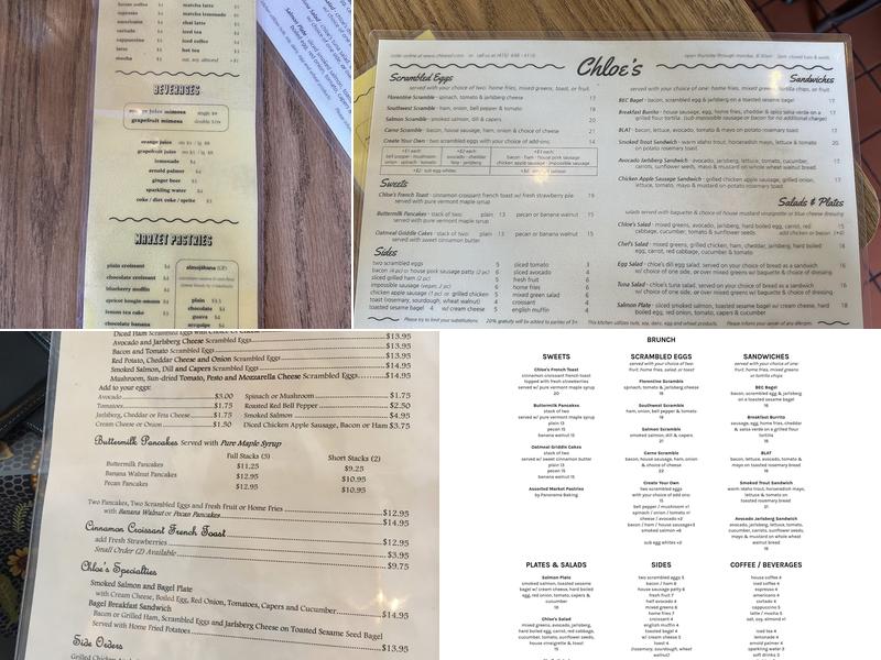 Chloe's Cafe Menu