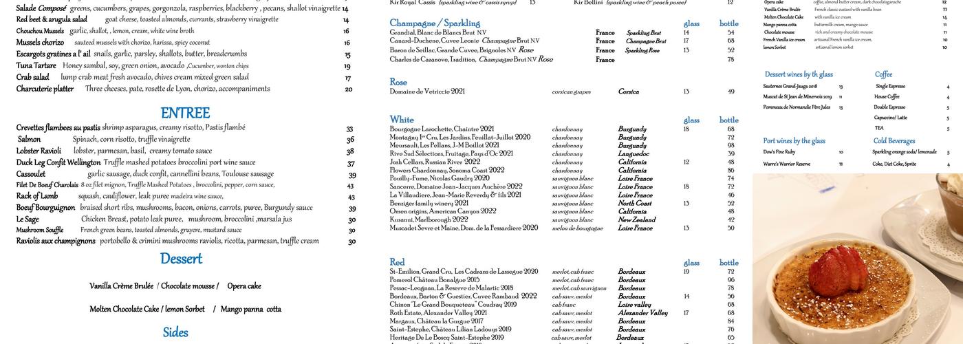 ChouChou French Bistro Menu