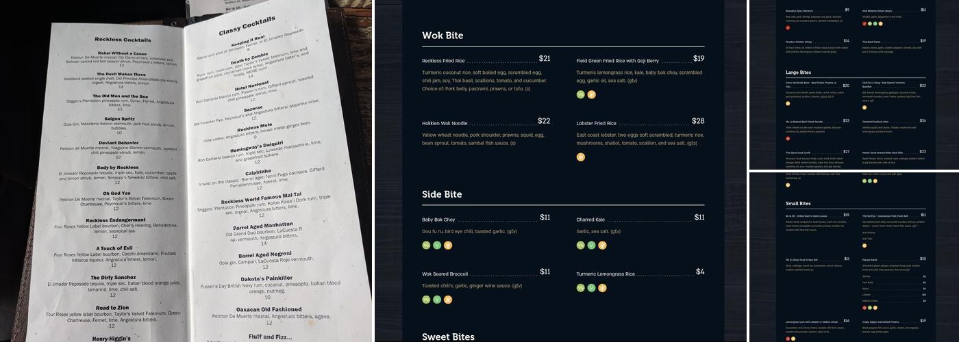 Reckless Noodle House and Cocktails Menu