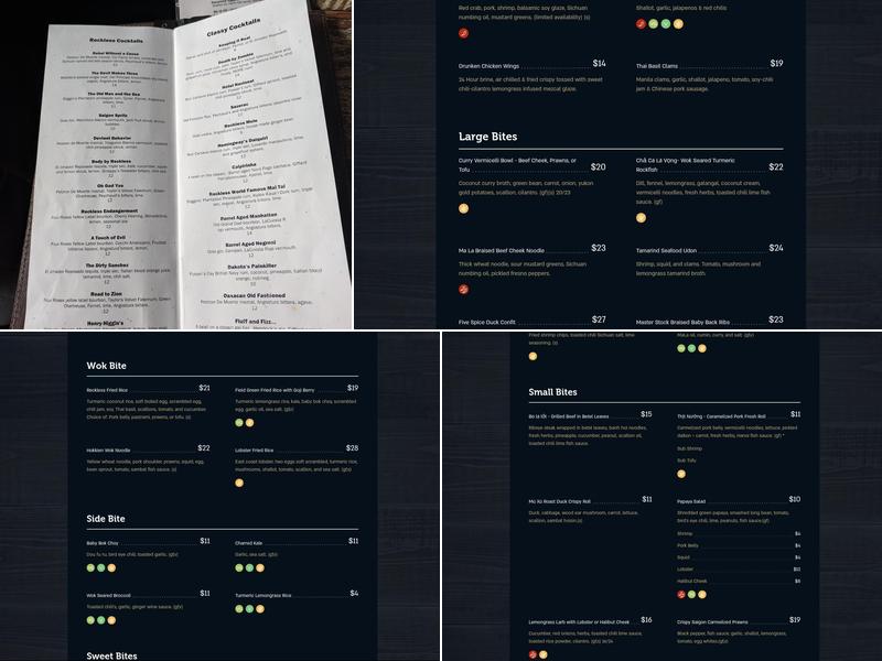 Reckless Noodle House and Cocktails Menu